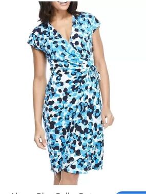 NWT Joseph Ribkoff rushed jersey knit sleeve wrap dress blue print size 12